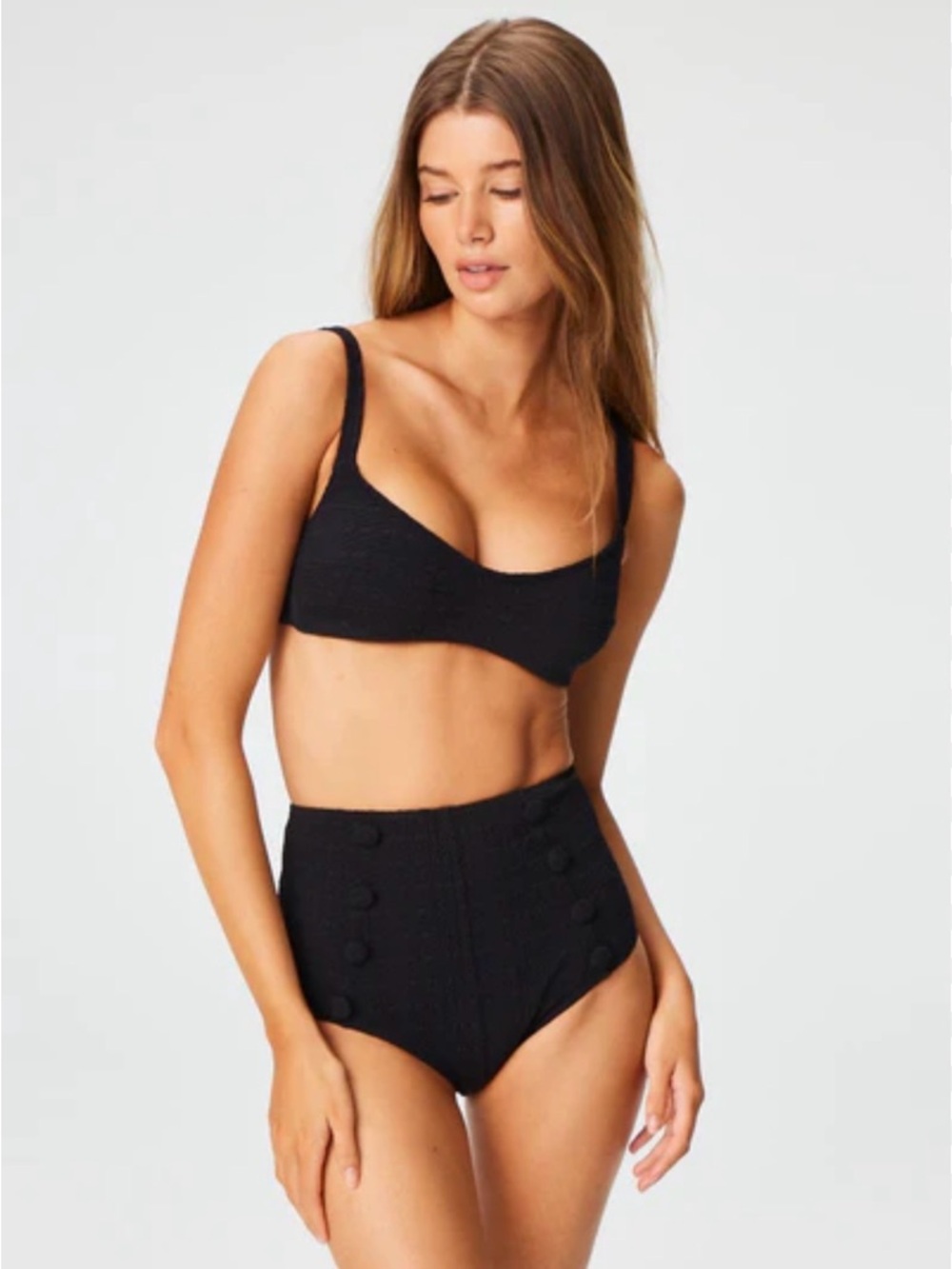 Lisa Marie Fernandez Black Textured High-Waist Bikini
